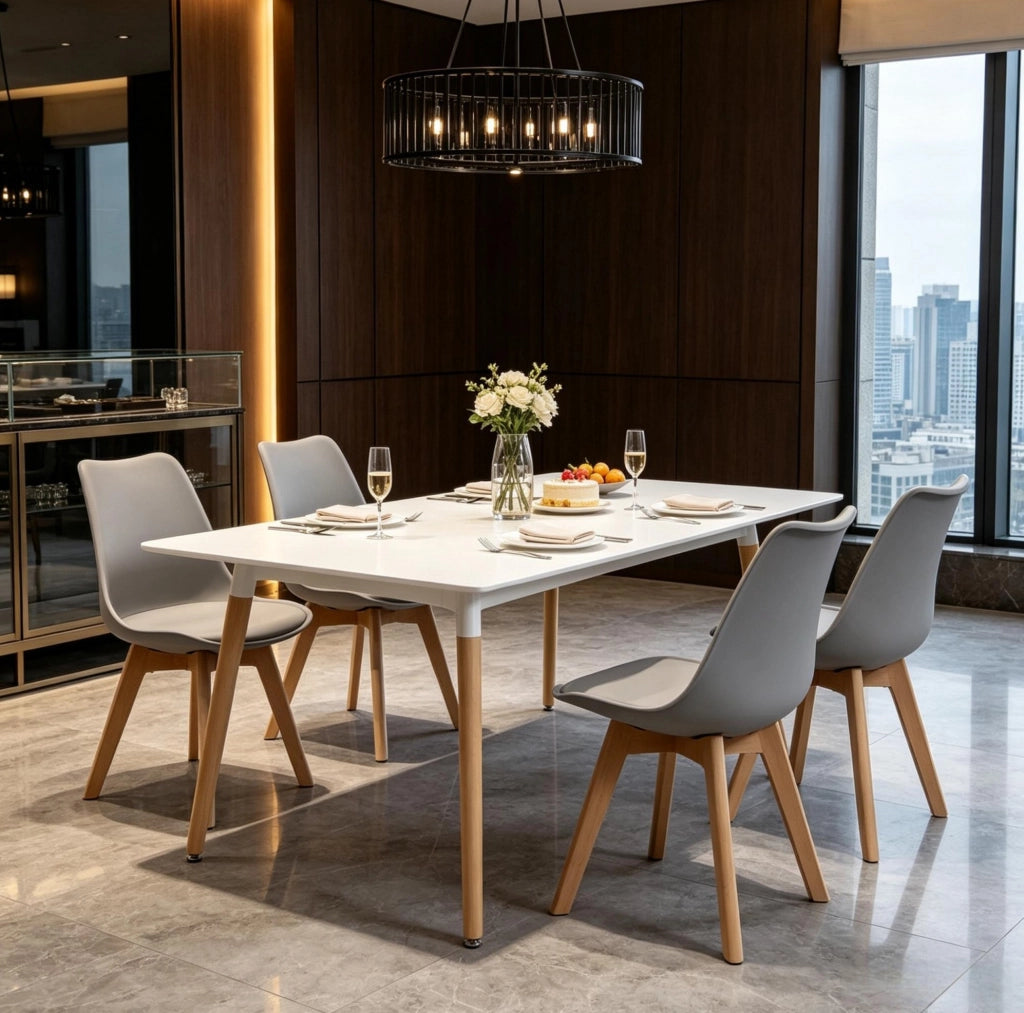 Set di 4 sedie da pranzo grigie in similpelle con gambe legno