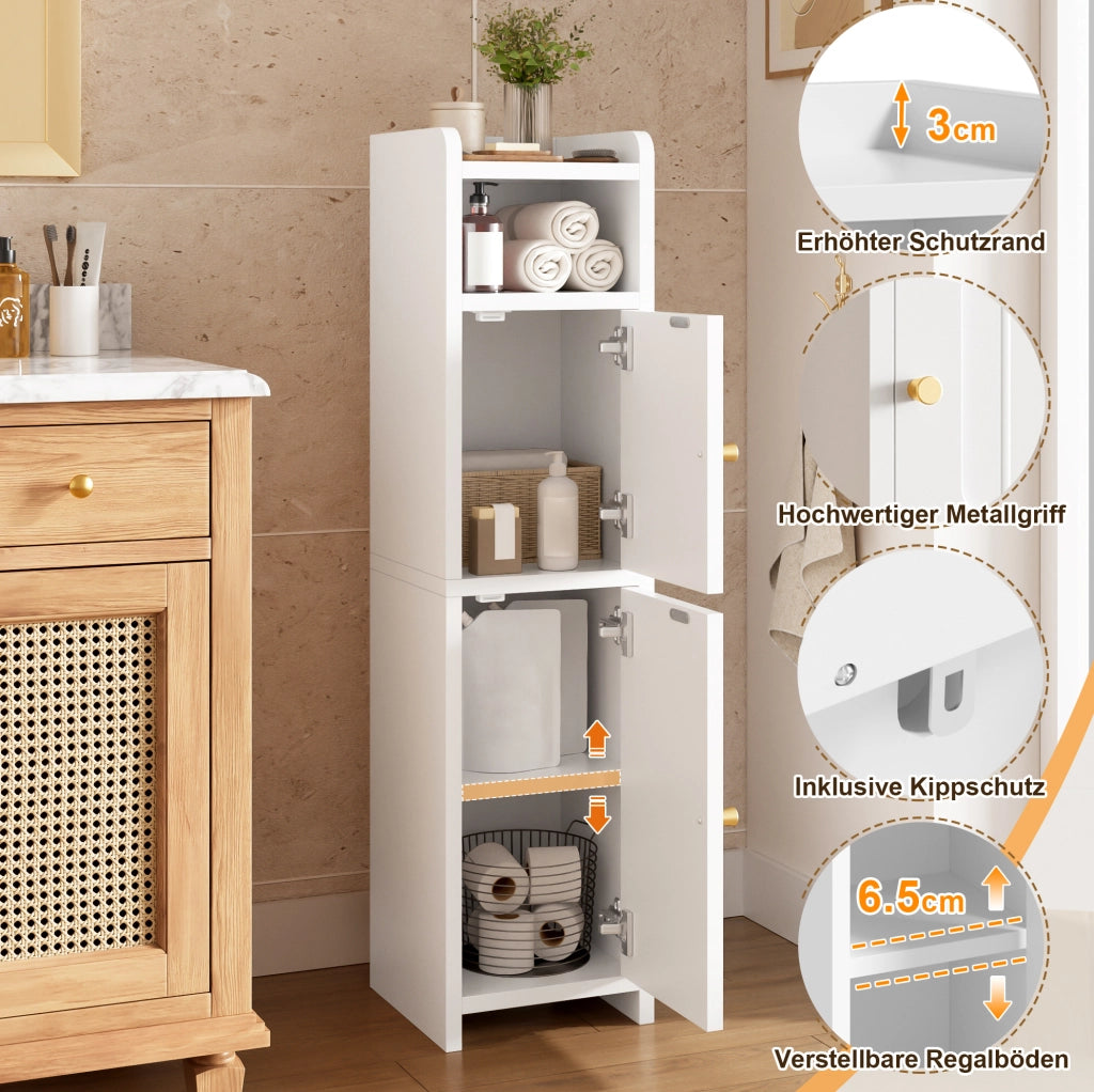 Mobiletto multiuso stretto bianco 20 × 20 × 80 cm con ripiano regolabile
