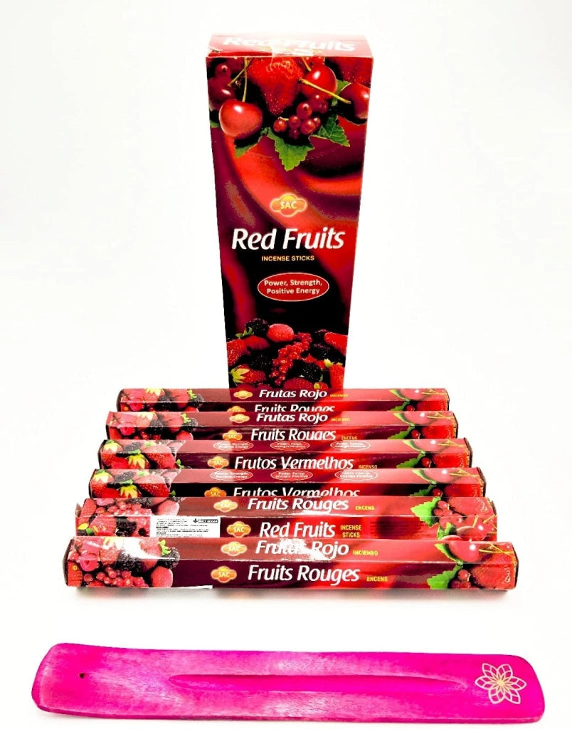 Bastoncini di incenso profumati alla frutta rossa, confezione da 120 pezzi, con posacenere