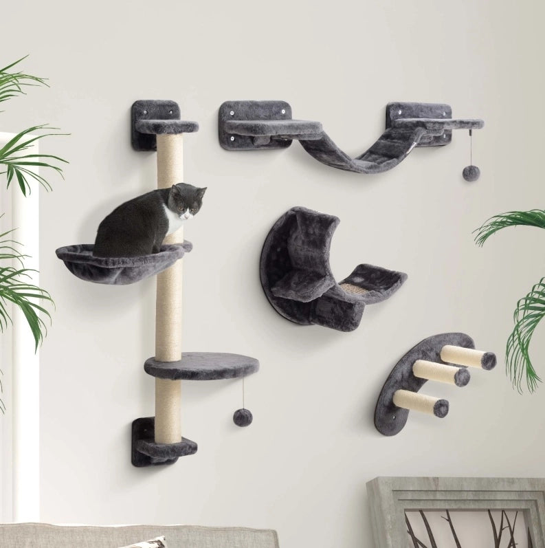 Set da parete per gatti a 4 elementi grigio scuro, per gatti fino a 5 kg