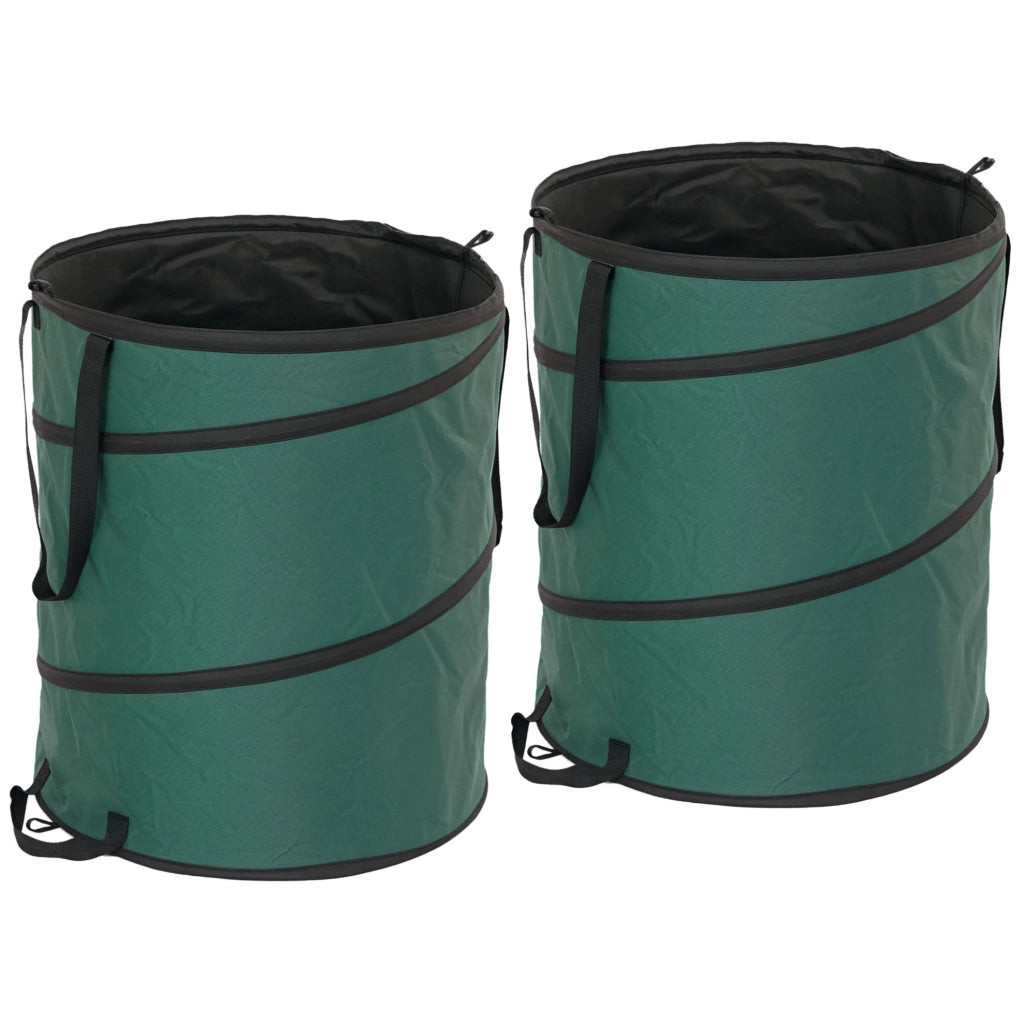 2 sacchi da giardino 160 L in poliestere verde autoportanti con coperchio