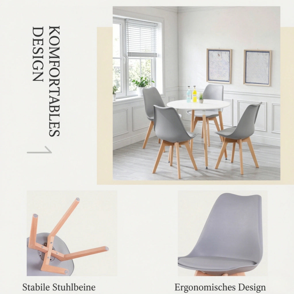 Set di 4 sedie da pranzo grigie in similpelle con gambe legno