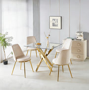 Set da pranzo con tavolo e 4 sedie in velluto, gambe dorate