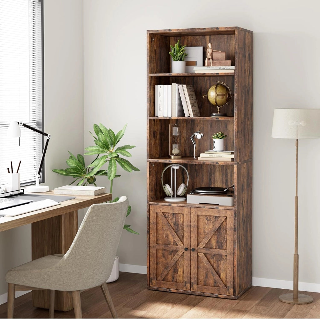 Libreria a 6 ripiani con 2 ante