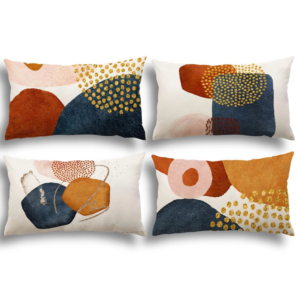 Set di 4 federe decorative, 30x50 cm, in lino, motivo astratto, stile boho