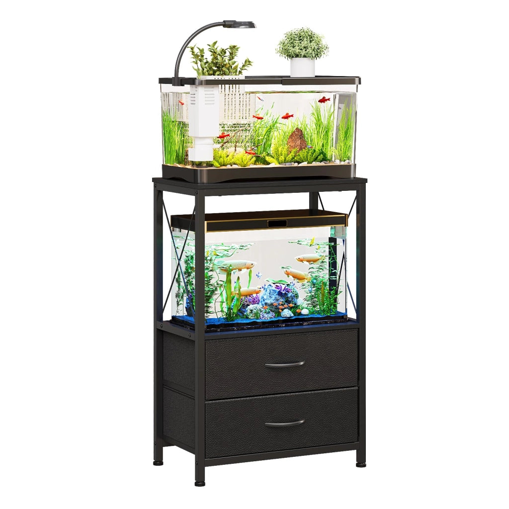 Supporto per acquario con 2 cassetti, 38 litri, 2 piani, nero, 52x30x80 cm