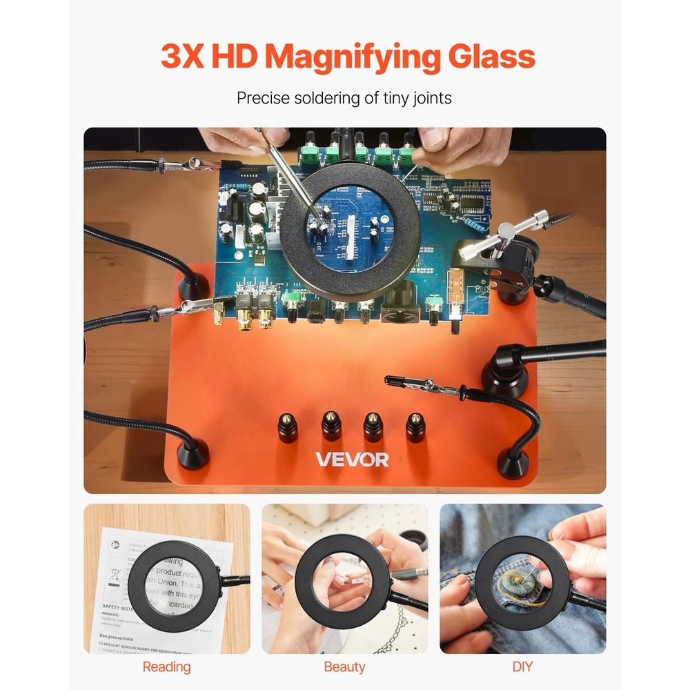 Stazione di saldatura magnetica LFS0205 terza mano in acciaio con lampada LED 3X e 4 supporti PCB per fai da te