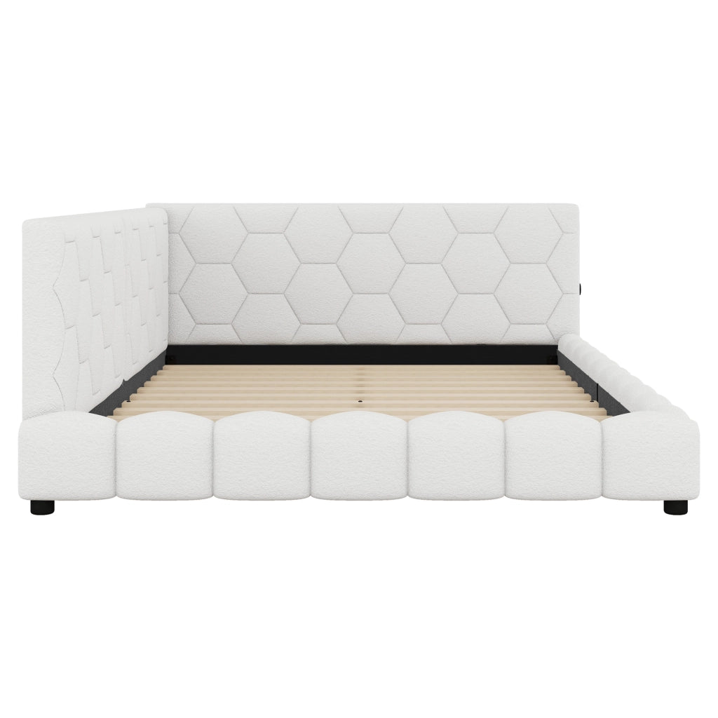 Divano letto 140x200 cm imbottito bianco con rete; luci LED e USB-C