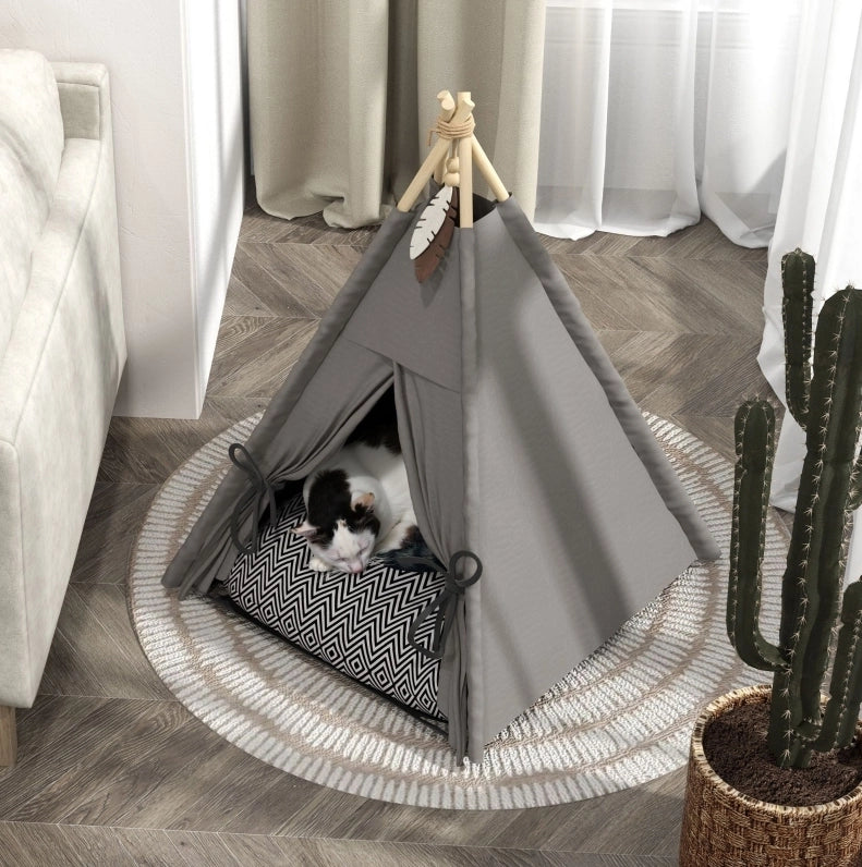CUCCIA a tipì per gatti e cani piccoli 60x60x76 cm in poliestere grigio