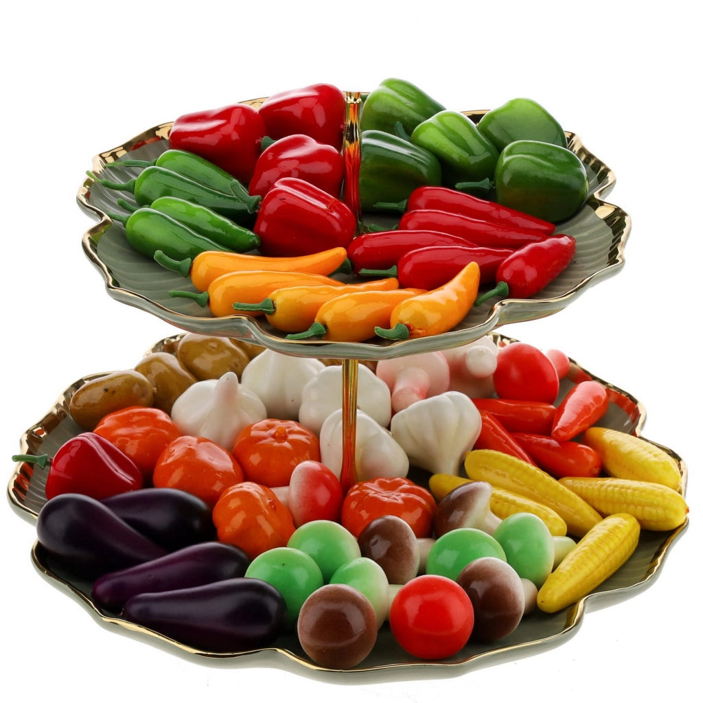 70 mini-verdure in plastica: aglio, mais, peperoni, zucca