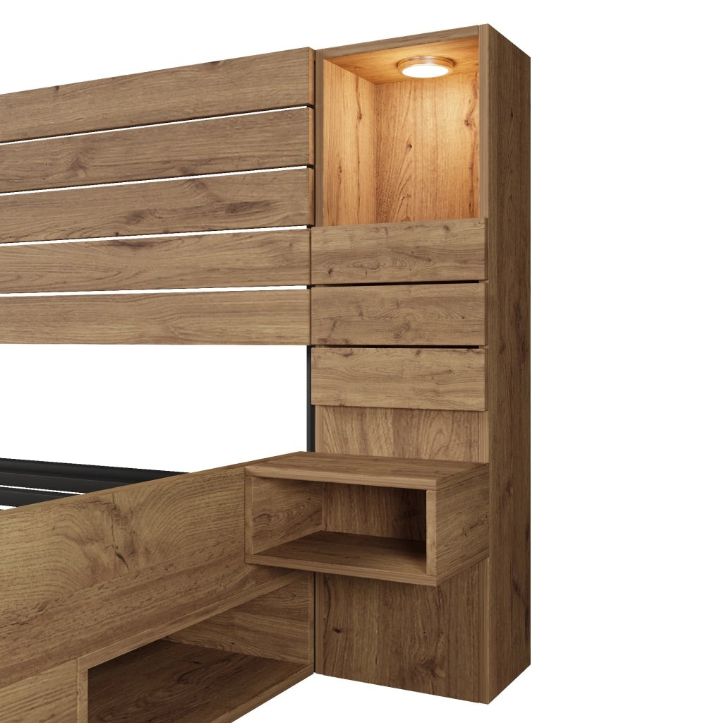 LETTO Matrimoniale 180x200 cm con LED, USB e Type-C Rovere