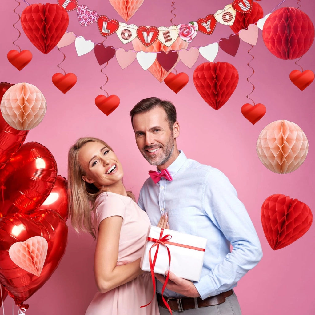 Set di decorazioni a forma di cuore, 18 pezzi, riutilizzabili e senza plastica