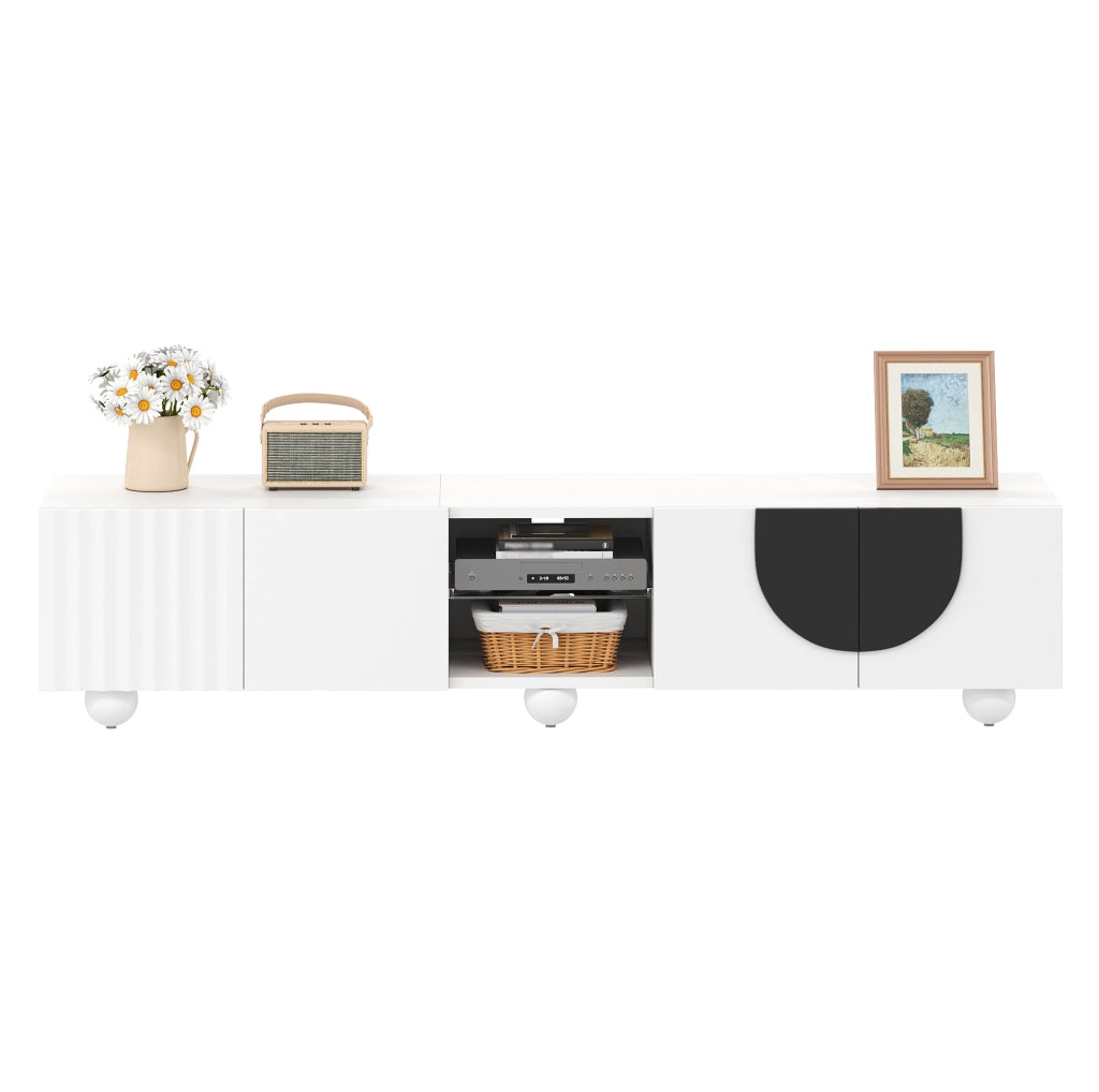 Mobile TV moderno bianco con ante push-to-open, 180x40x41,5 cm, in PB e MDF
