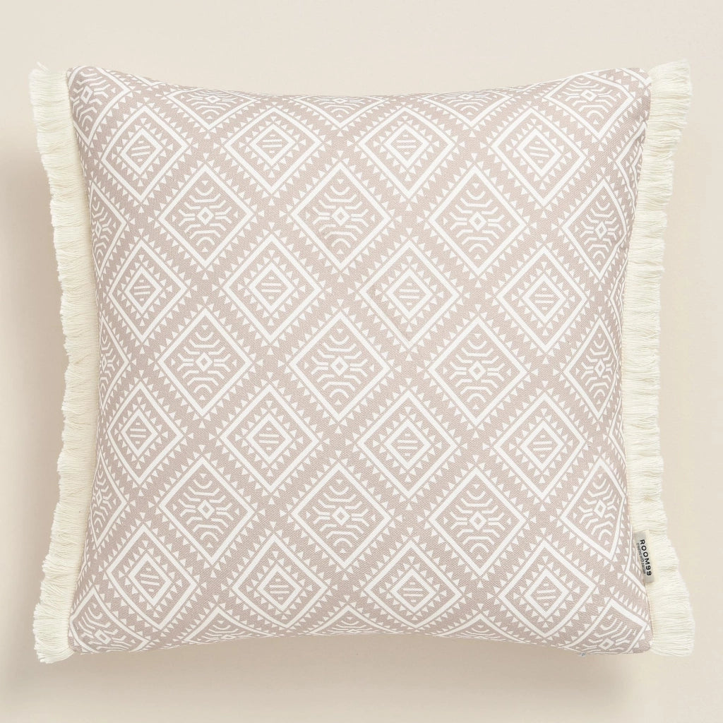 Copricuscino decorativo in cotone con frange, 40x40 cm, color beige