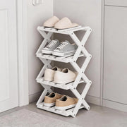 Scaffale per scarpe, 4 ripiani, in bambù, pieghevole, 27x26x39 cm, bianco