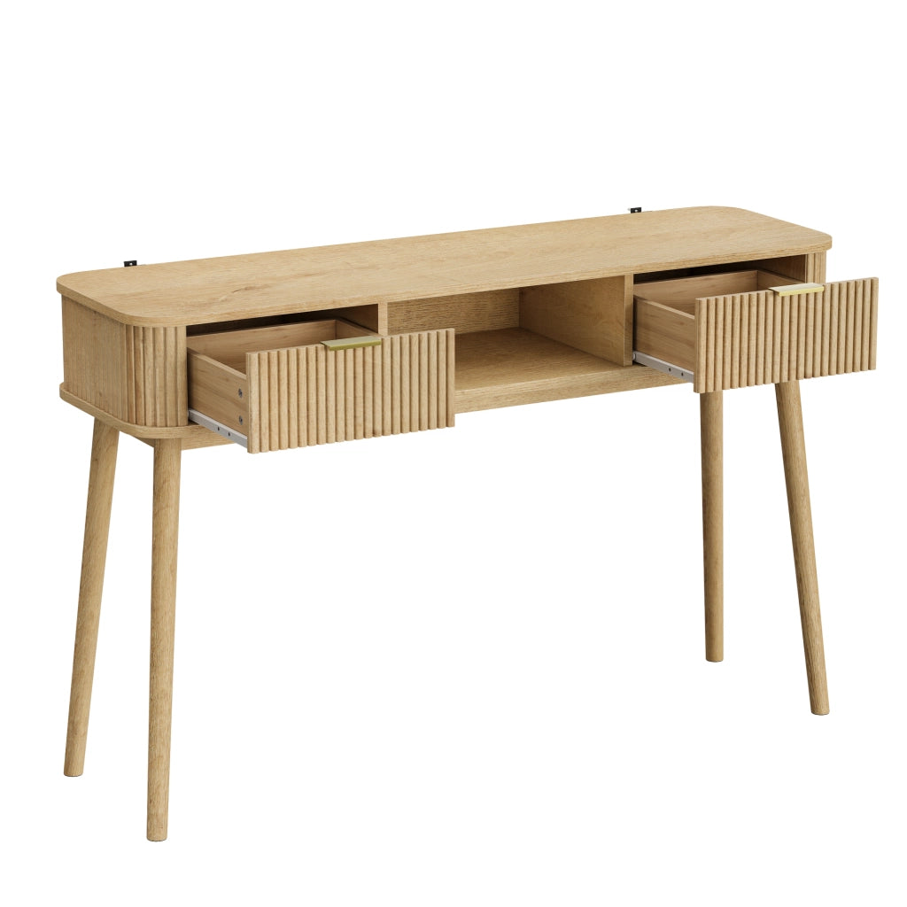 Consolle effetto rovere con due cassetti e ripiano aperto