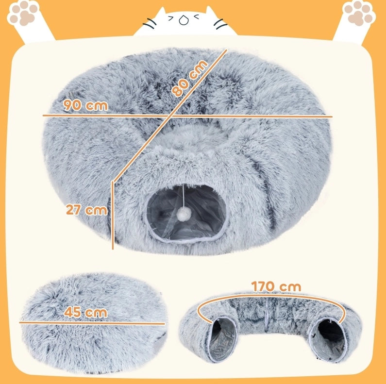 Tunnel gioco 3 in 1 per gatti pieghevole, grigio chiaro