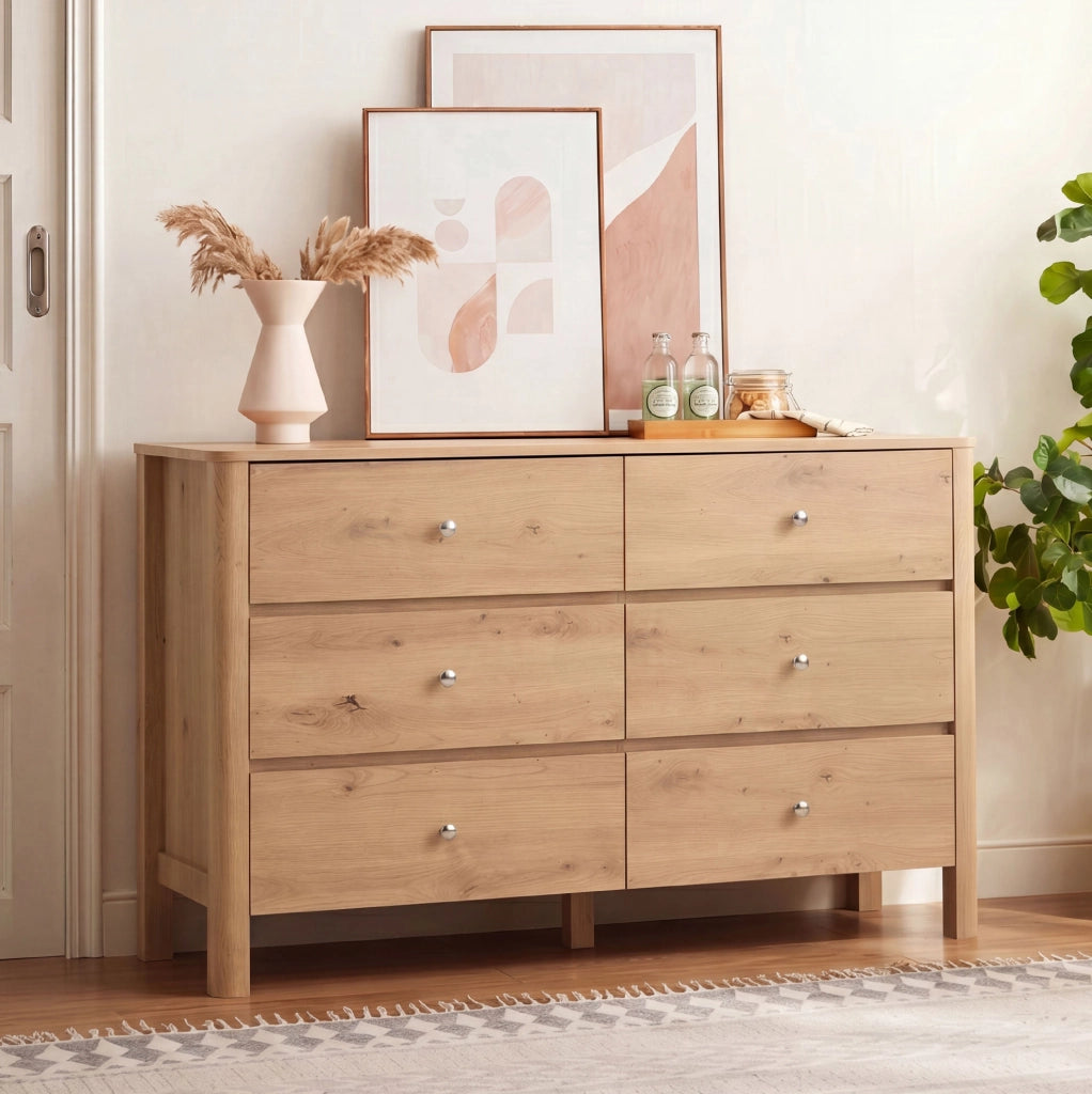 Cassettiera moderna a 6 cassetti effetto rovere, 120 × 40 × 80 cm
