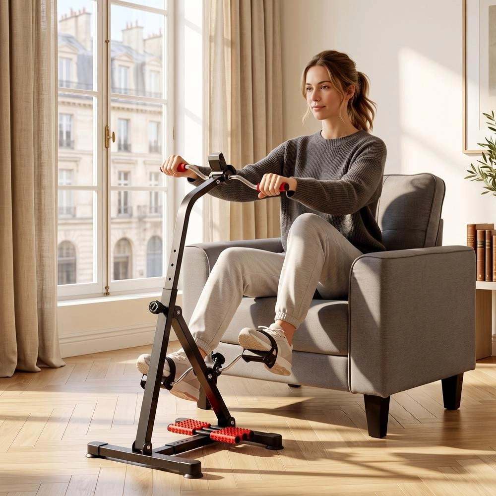 Mini Cyclette Pedaliera da Casa per Braccia e Gambe Regolabile con Display LCD Pedali Massaggianti Nero