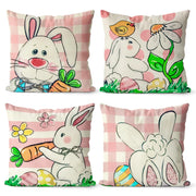 4 federe per cuscini in lino, 45x45 cm, motivo pasquale, rosa