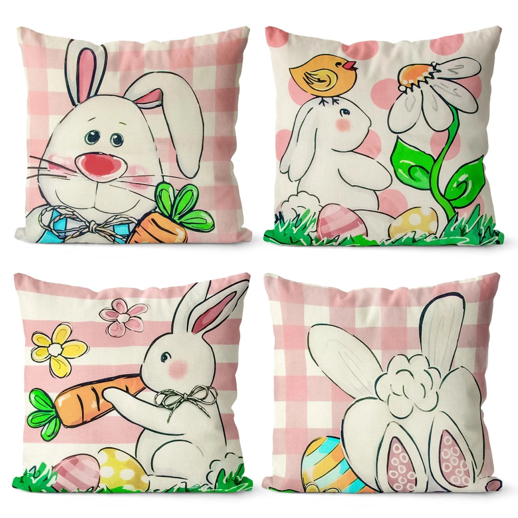 4 federe per cuscini in lino, 45x45 cm, motivo pasquale, rosa
