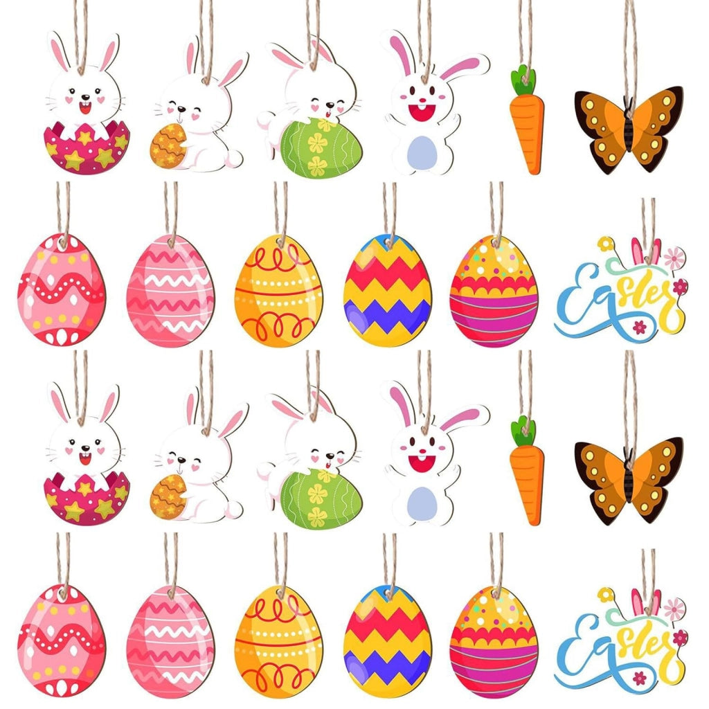 24 uova di legno per Pasqua, da appendere – decorazioni colorate per la primavera e Pasqua