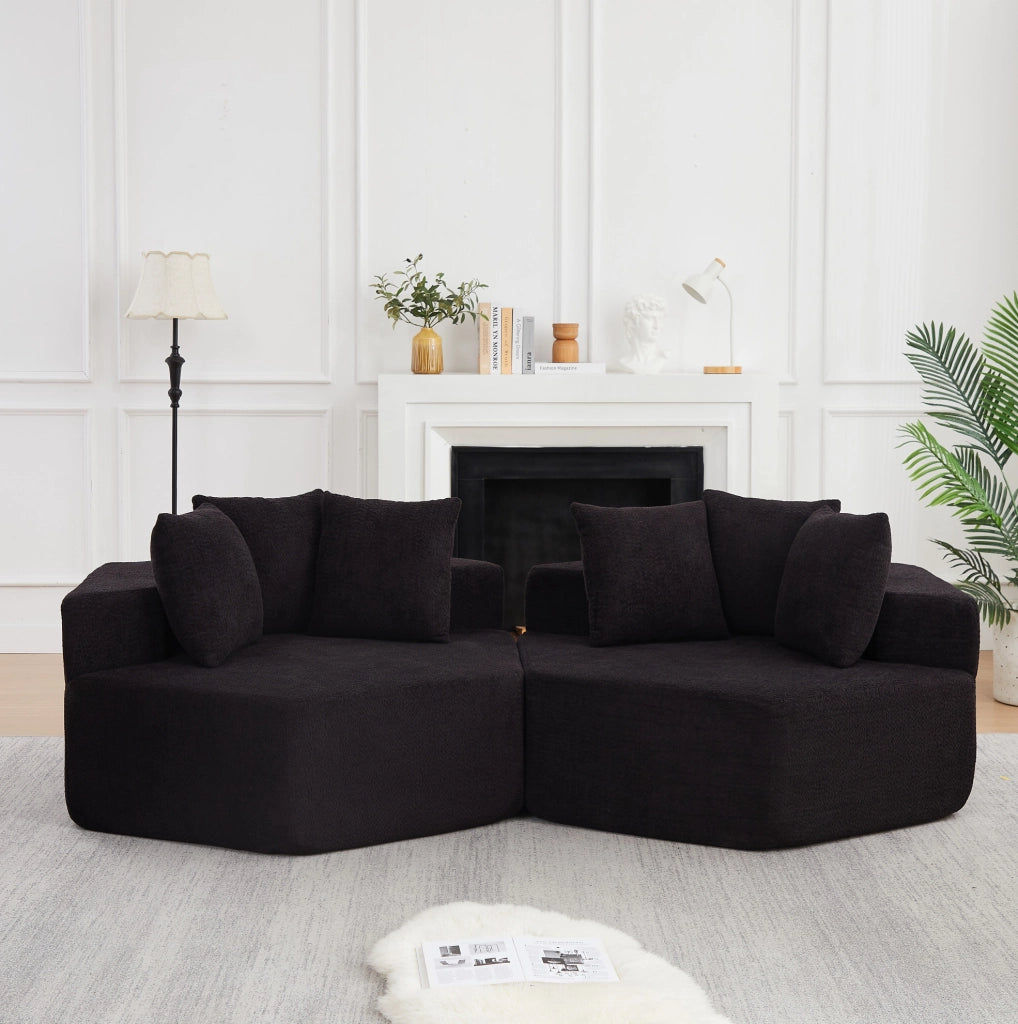 Poltrona modulare 1 posto 122x122x76 cm in ciniglia nera con 3 cuscini