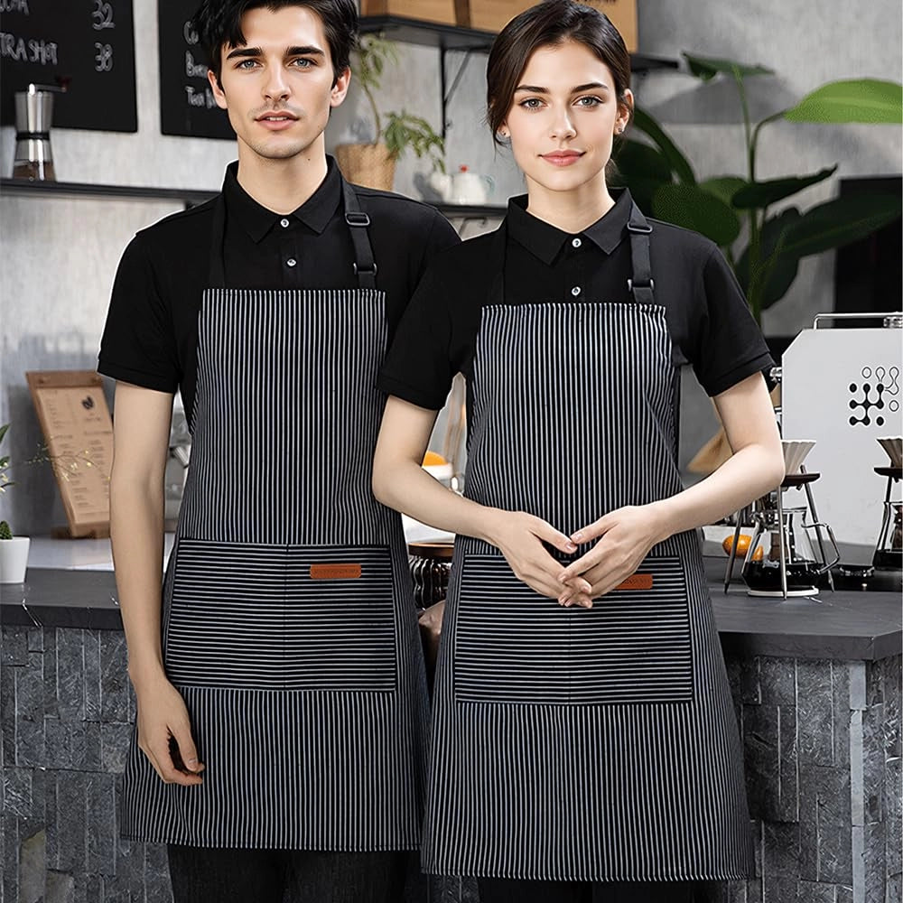 Grembiuli da cucina, 2 pezzi, regolabili, con sottili strisce nere