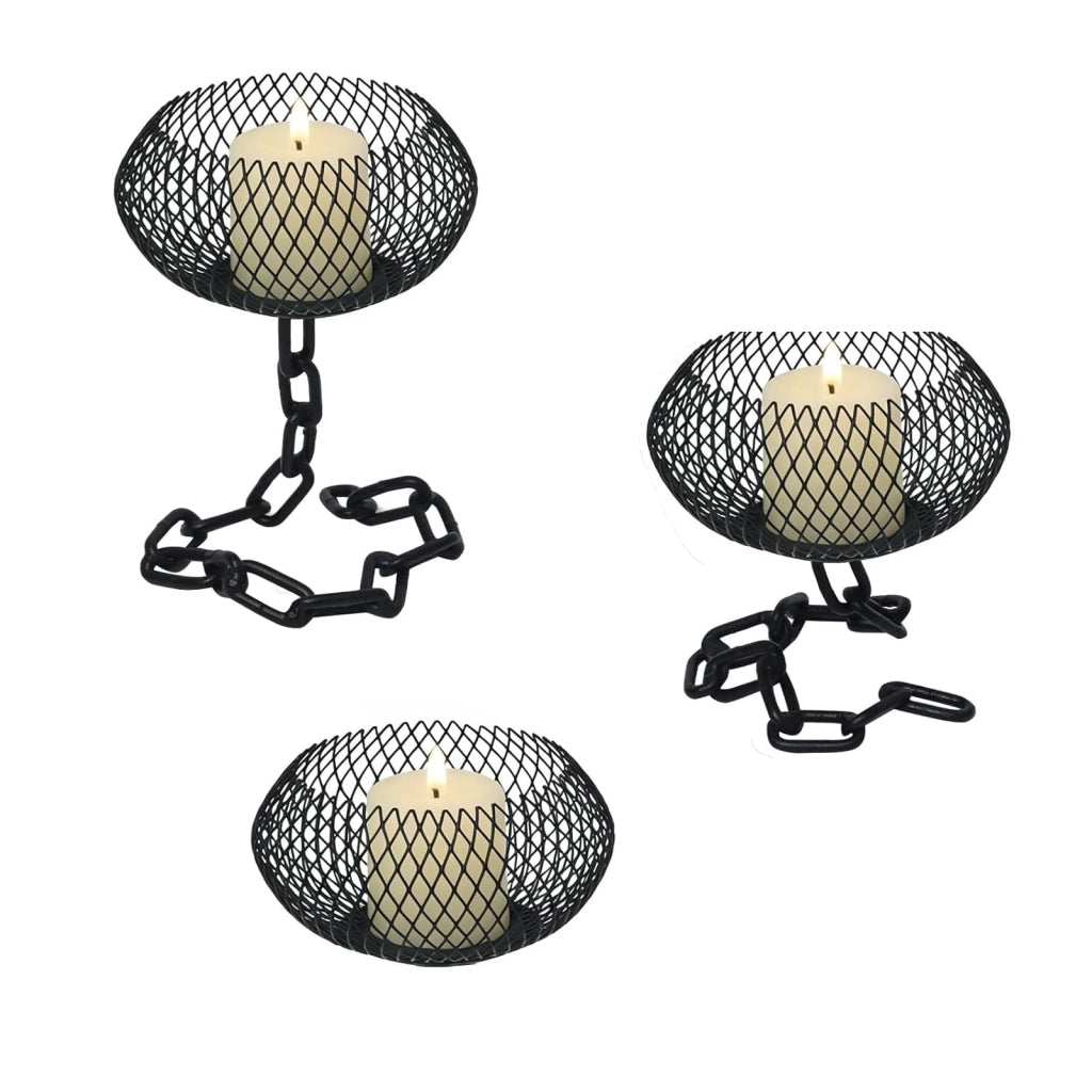Set di candelabri per candele cilindriche, 3 pezzi, colore nero, 11,2 cm