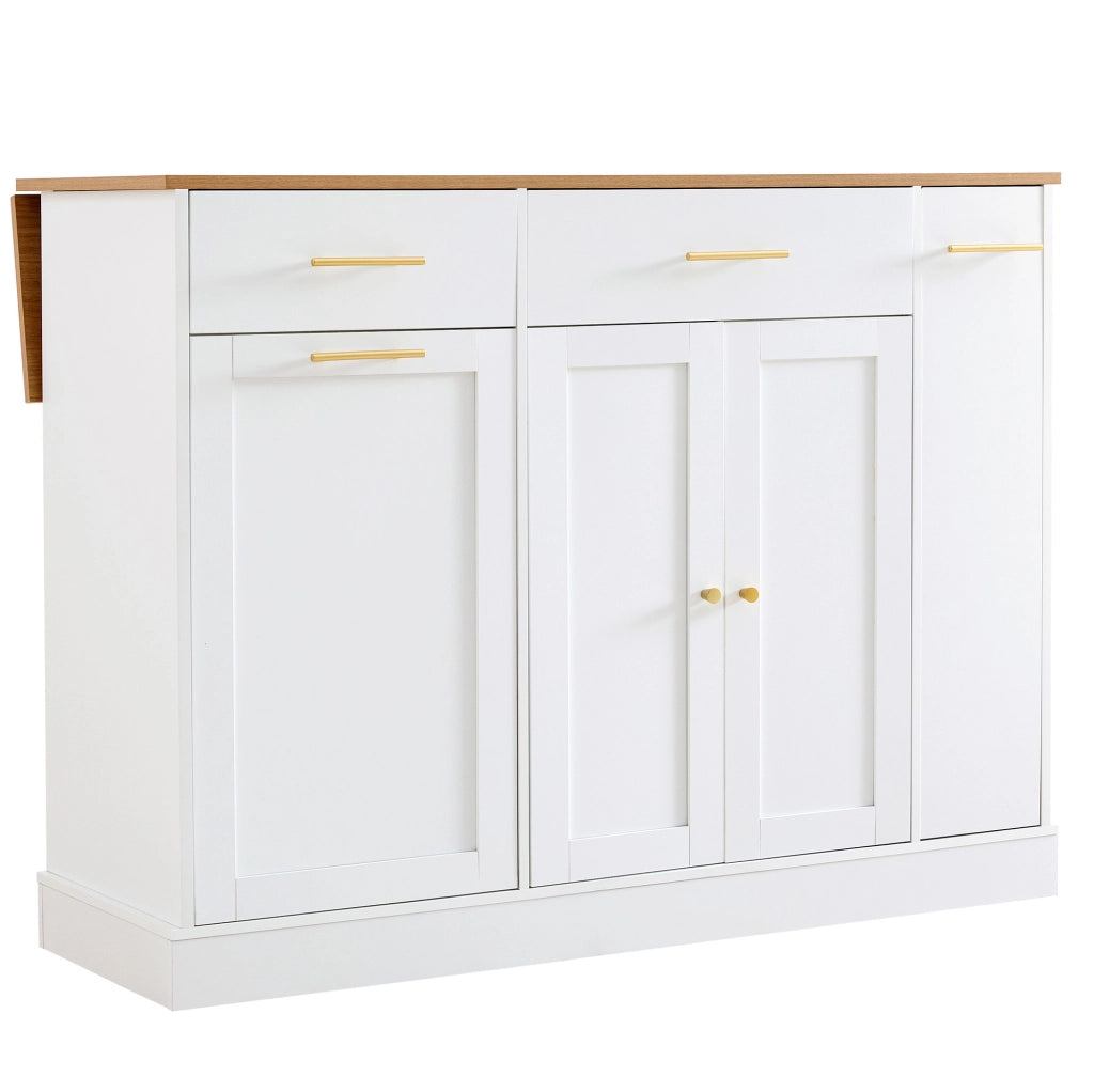 Isola cucina bianca con piano ribaltabile da 120 cm e contenitore