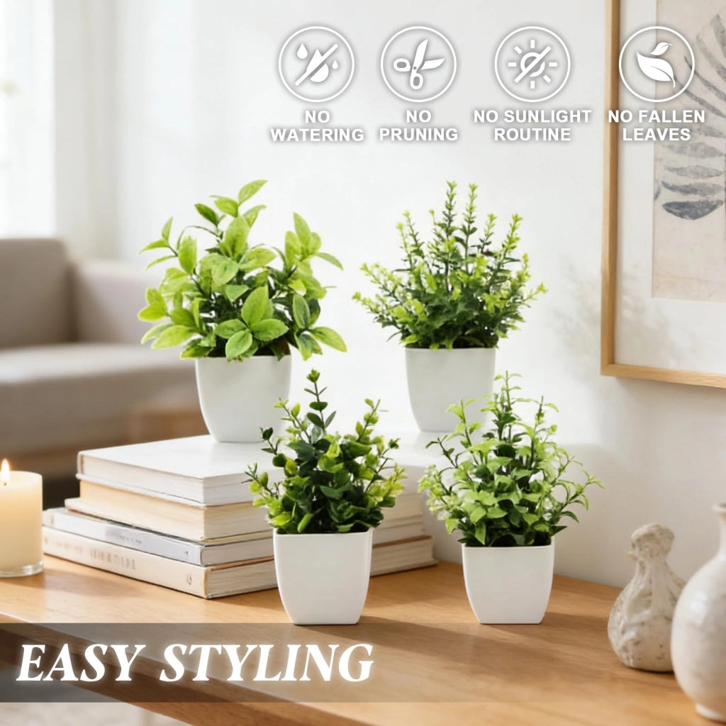 Set di 4 piante artificiali – Mini piante ornamentali in vaso, 18 cm