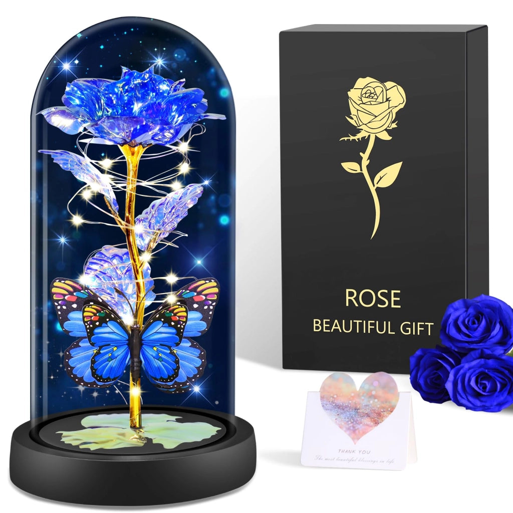 Rosa di vetro eterna con luce LED: un regalo romantico per le signore