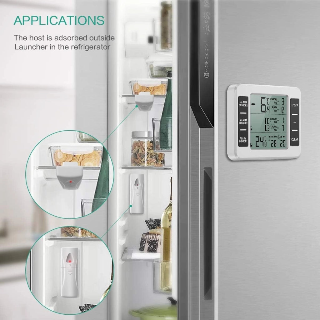 Termometro wireless per frigorifero con 2 sensori, display con indicazione di valori minimi e massimi