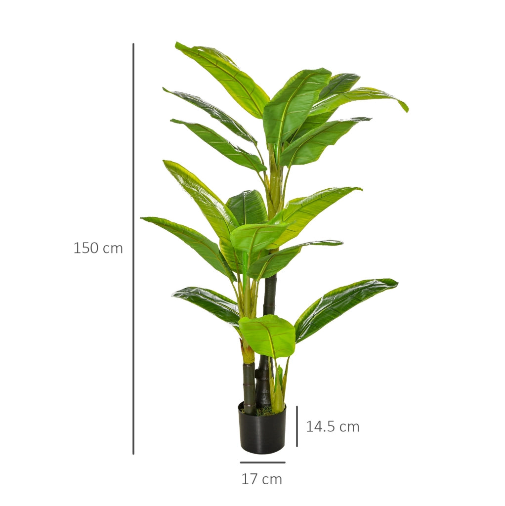 Banano artificiale da 150 cm con 18 foglie e vaso nero