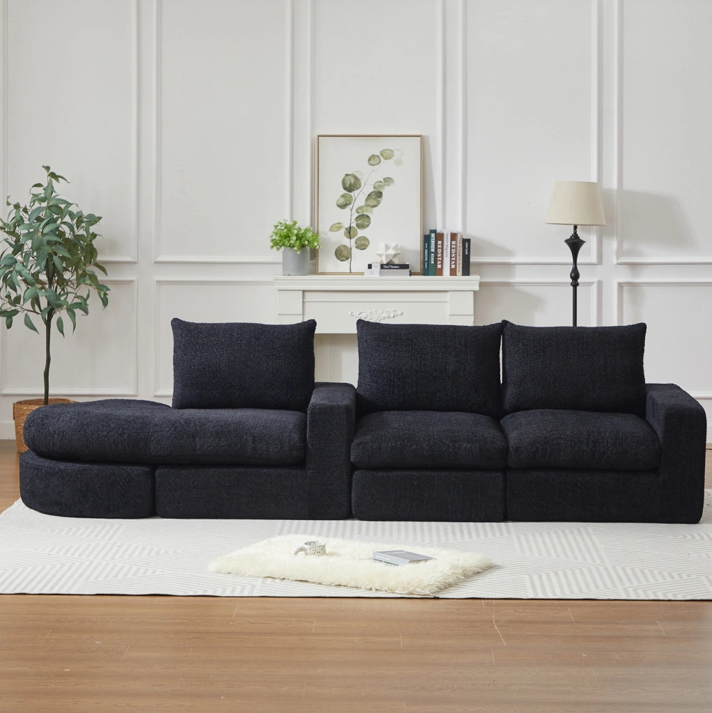 Divano modulare con chaise longue reversibile in ciniglia nera