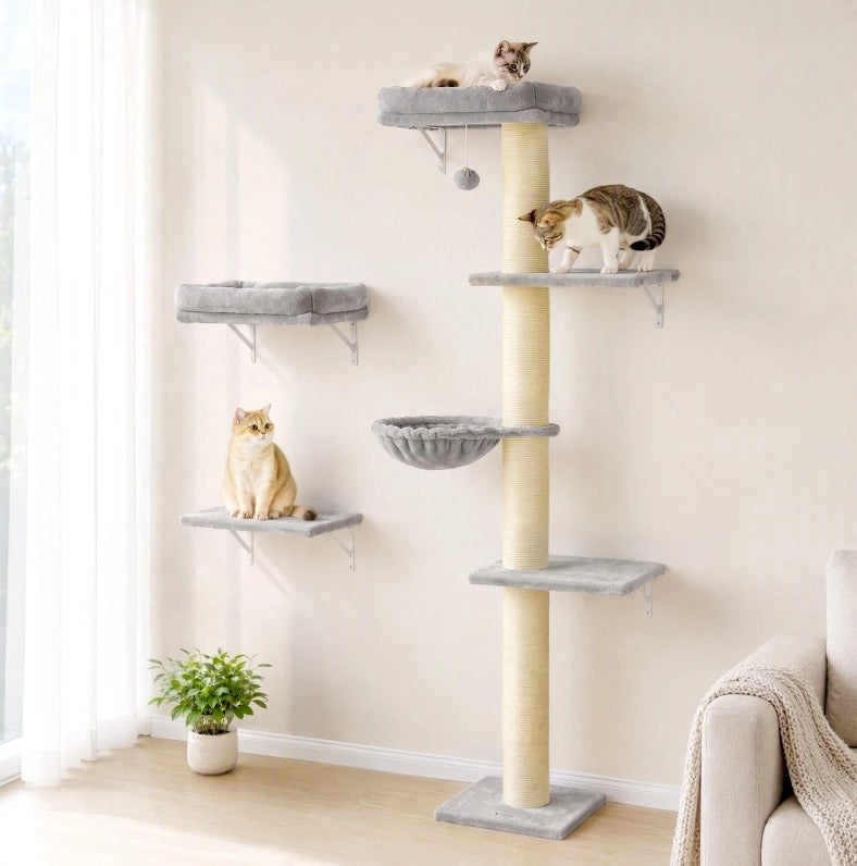 Set da parete per gatti con amaca, piattaforme e tiragraffi