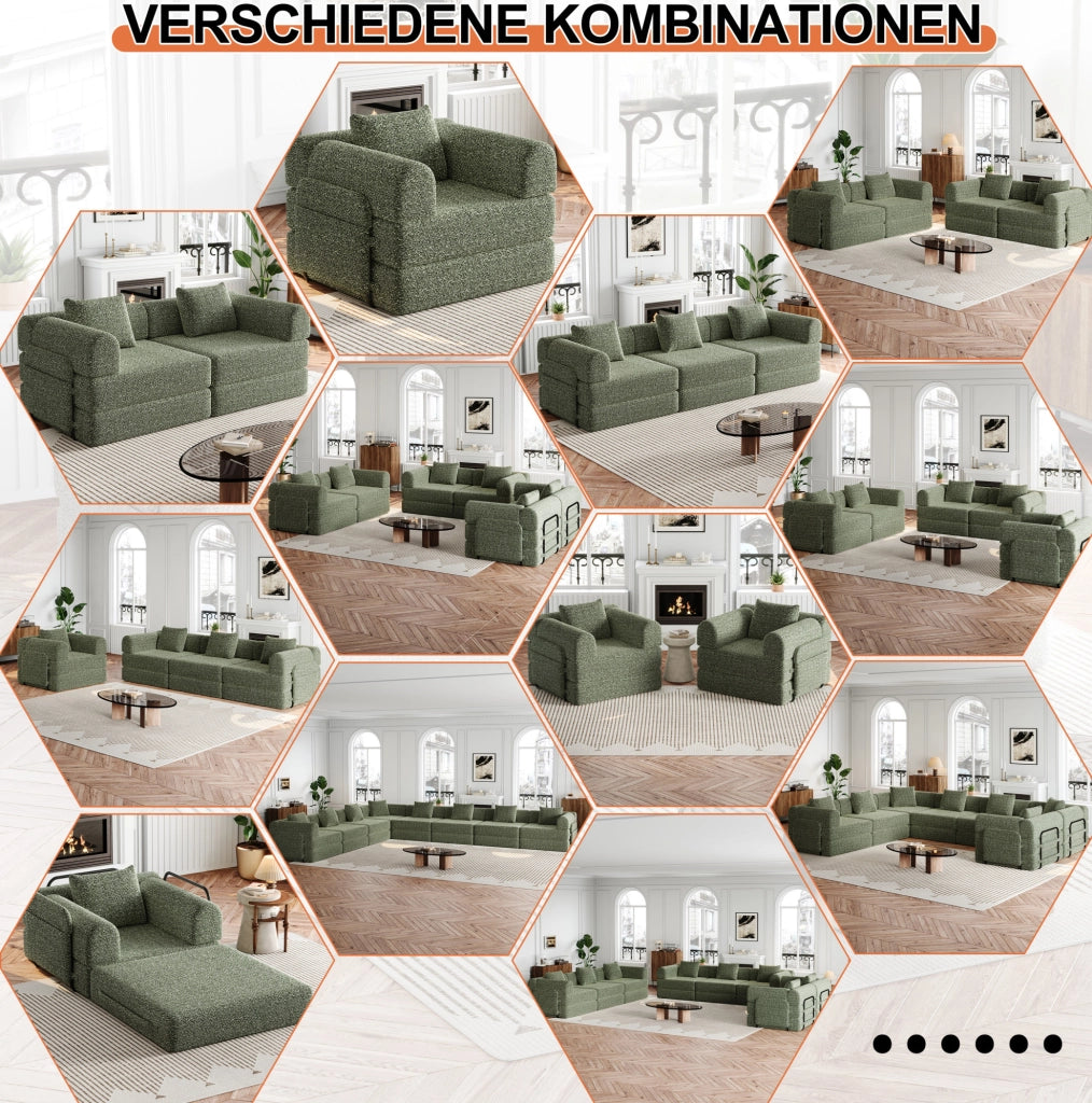 Divano letto singolo 2 in 1 in ciniglia verde con vano nel bracciolo