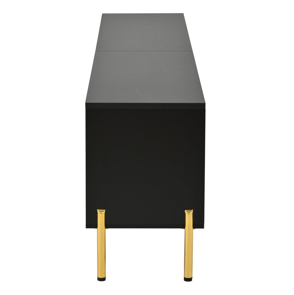 Mobile TV moderno nero e naturale 179x35x53,5 cm con gambe oro e design minimalista