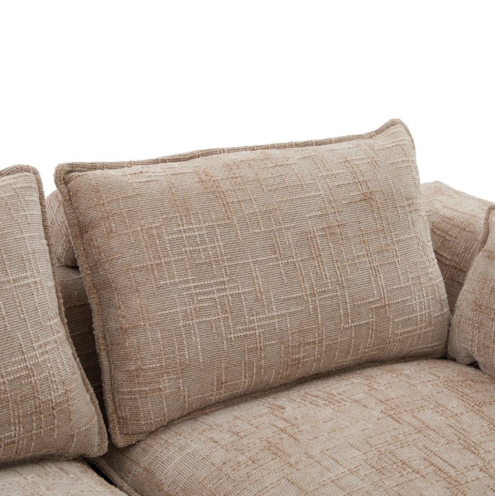 Divano modulare in ciniglia color cachi con pouf e tasche laterali
