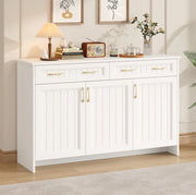 Credenza madia 140x40x90 cm in MDF; con 3 ante e 2 cassetti; con ripiani regolabili; per soggiorno; bianca