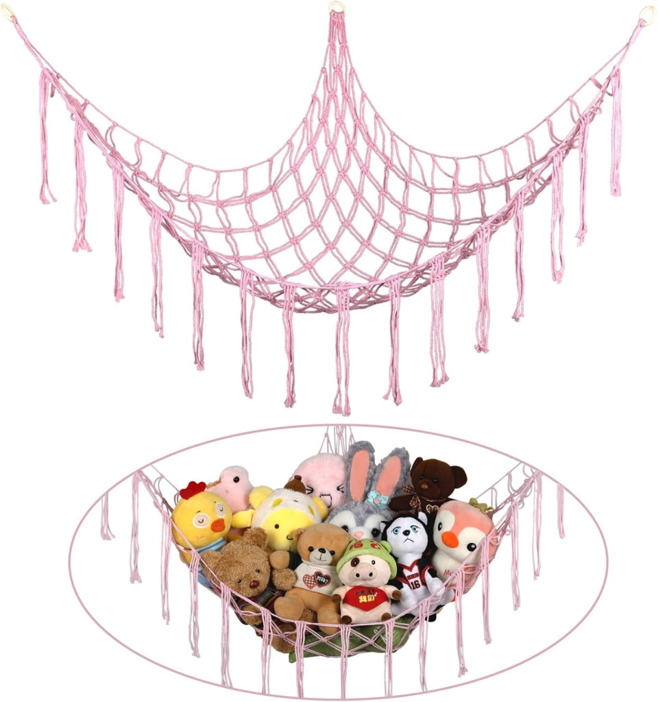 Rete porta-peluche, 2 pezzi, in macramè, rosa, 100x100x140 cm