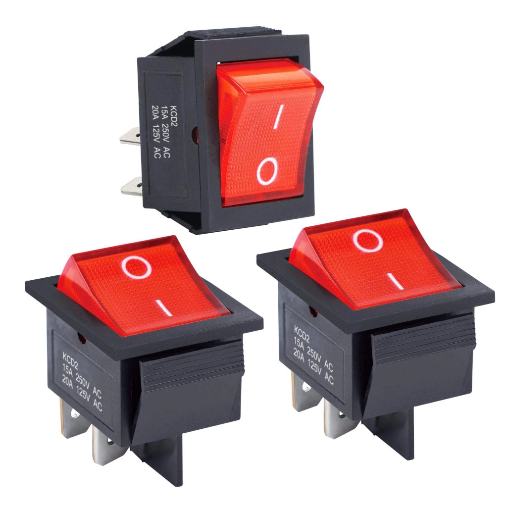 Set di 3 interruttori a levetta, DPST, ON-OFF, 250V, 16A, colore rosso