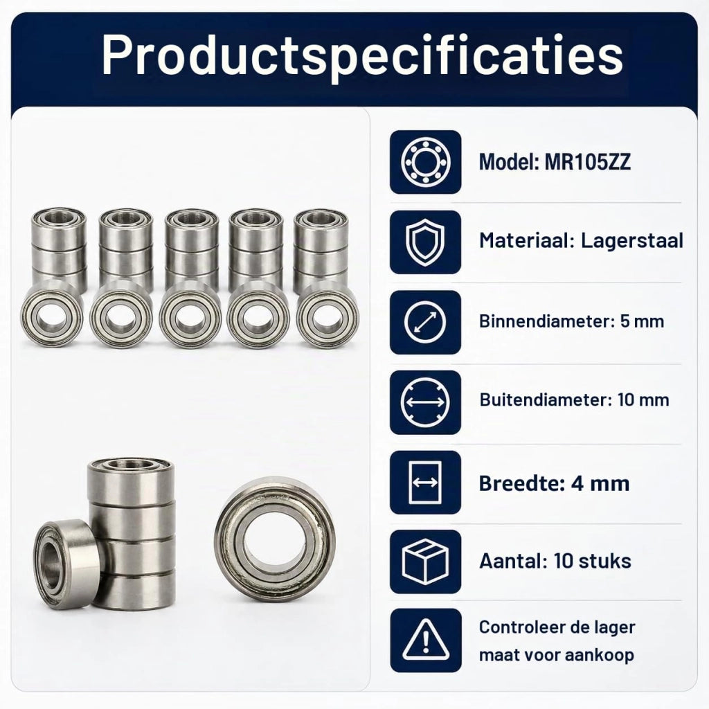 10 cuscinetti a sfera miniaturizzati MR105ZZ, dimensioni 5x10x4 mm