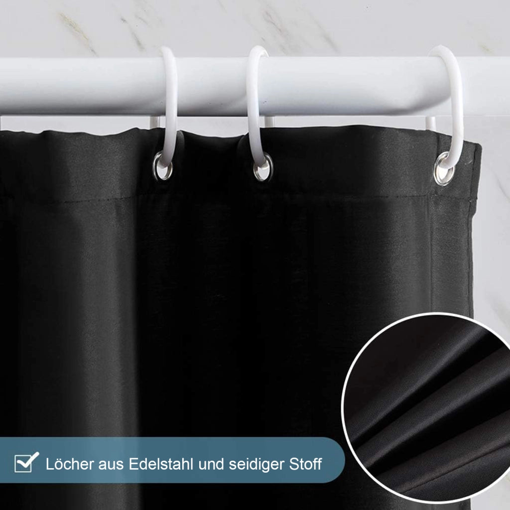Tenda da doccia nera 200 x 240 cm in poliestere con ganci