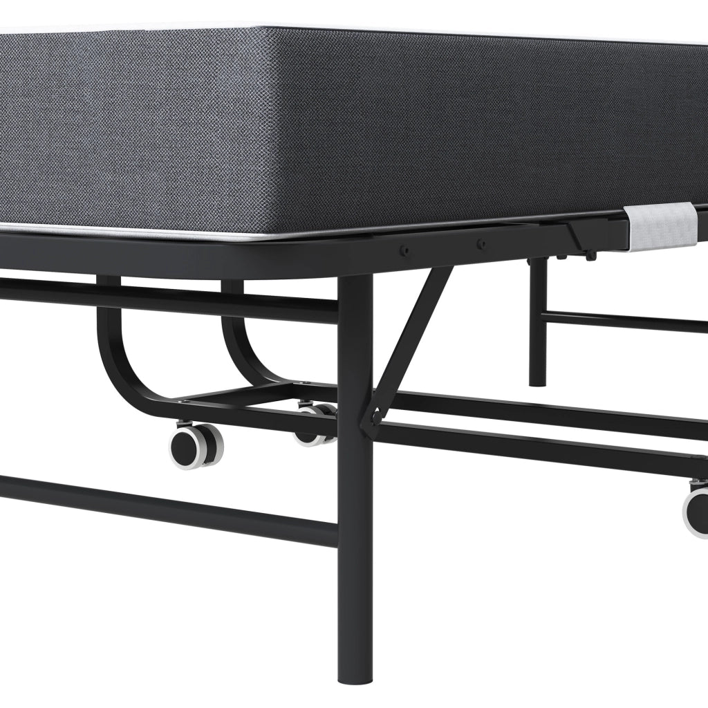 Letto pieghevole 190 × 78 cm con materasso e ruote, nero