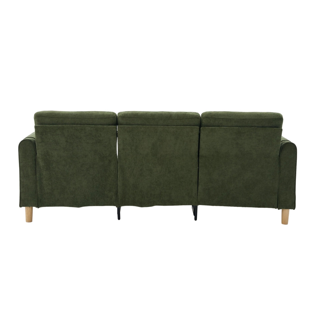 Divano a 3 posti in ciniglia verde con pouf contenitore e tasche laterali