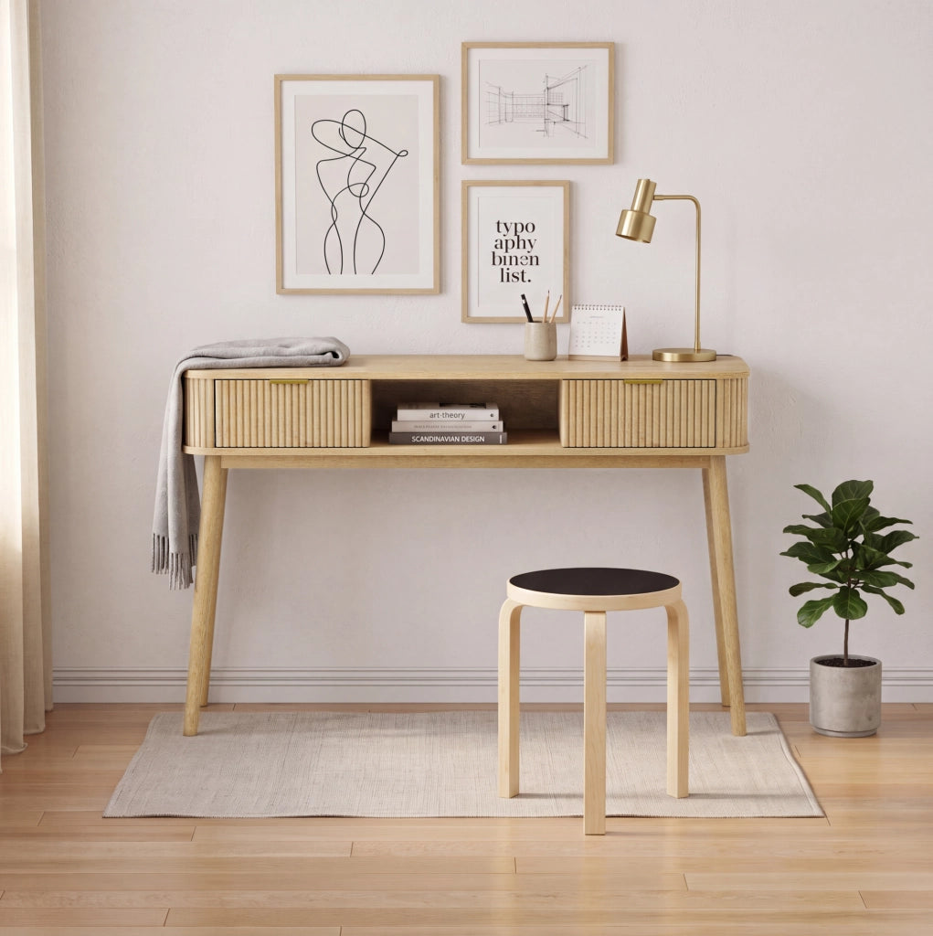 Consolle effetto rovere con 2 cassetti e ripiano aperto