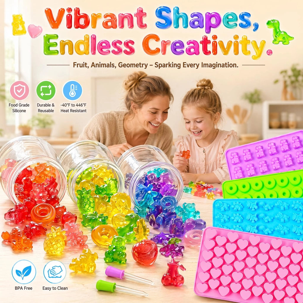 6 stampi in silicone con 4 pipette, a forma di orso, cuore e dinosauro
