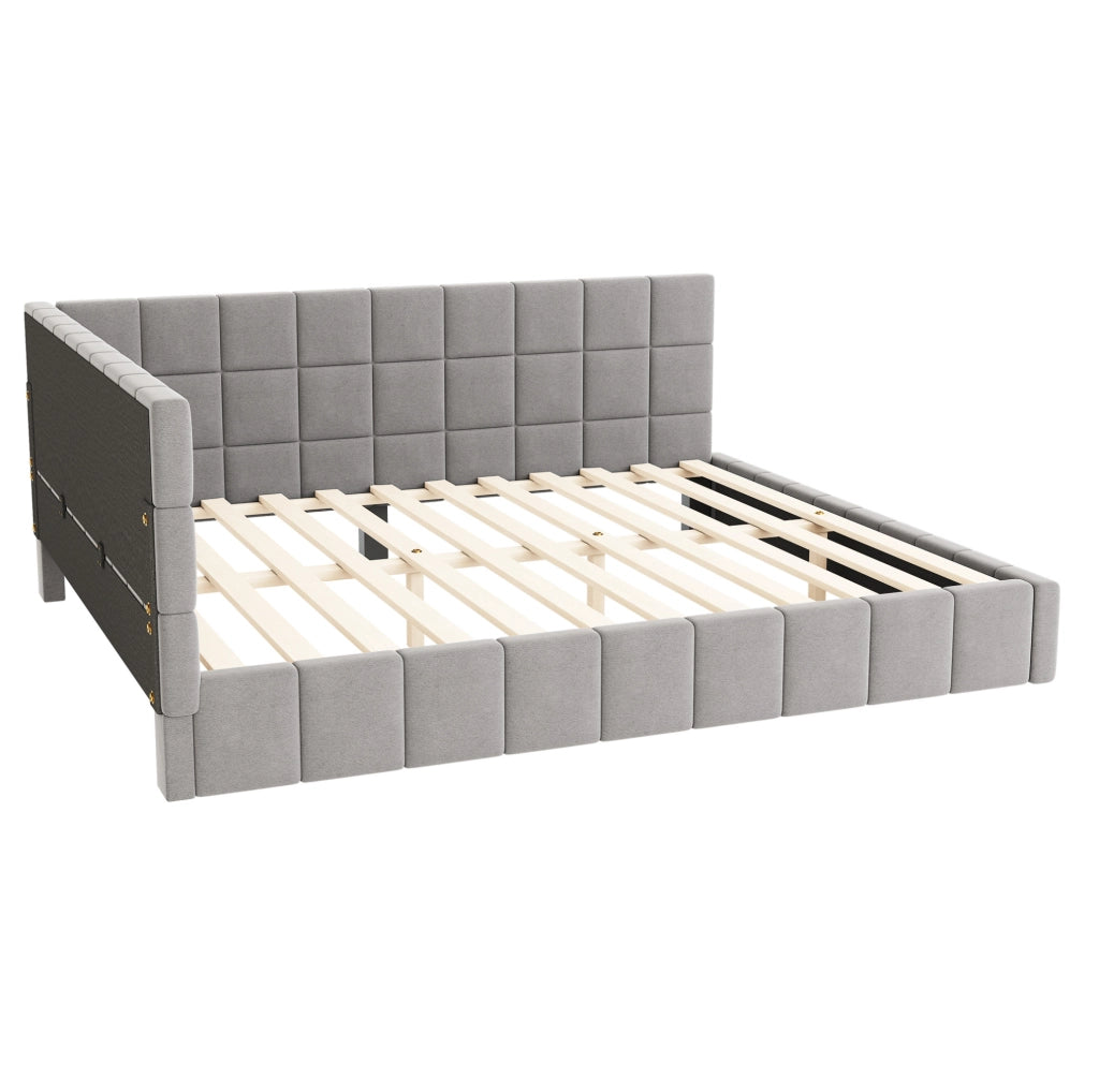 Divano letto imbottito in velluto grigio 160x200 con rete a doghe per camera da letto