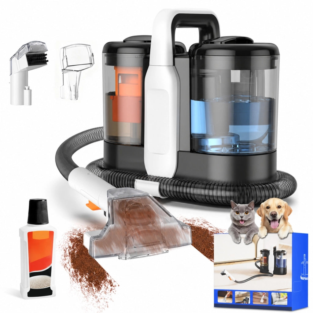 Aspirapolvere Lavapavimenti Tessuti 500W 11kPa con Doppio Serbatoio Acqua; Pulitore per Tappeti e Divani